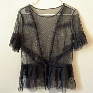Sheer Black Ruffle Mesh Top